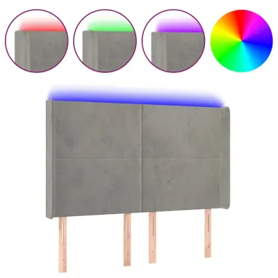 LED Posteljno vzglavje - Vzglavna omarica - Nočna omarica svetlo sivo 147x16x118/128 cm žamet