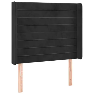 Posteljno vzglavje - Vzglavna omarica - Nočna omarica z ušesi črno 83x16x118/128 cm žamet