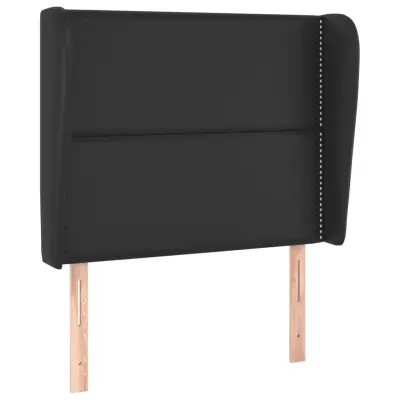 Posteljno vzglavje - Vzglavna omarica - Nočna omarica z ušesi črno 93x23x118/128 cm umetno usnje
