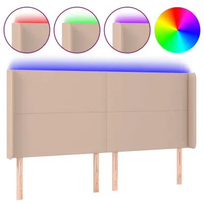 LED Posteljno vzglavje - Vzglavna omarica - Nočna omarica kapučino 183x16x118/128 cm umetno usnje