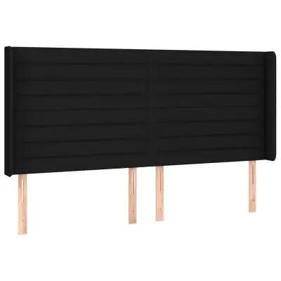 Posteljno vzglavje - Vzglavna omarica - Nočna omarica z ušesi črno 203x16x118/128 cm blago