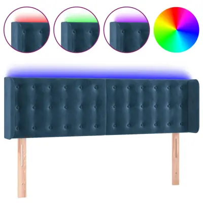 LED Posteljno vzglavje - Vzglavna omarica - Nočna omarica temno modro 147x16x78/88 cm žamet