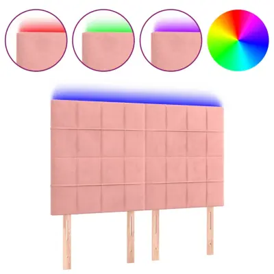 LED Posteljno vzglavje - Vzglavna omarica - Nočna omarica roza 144x5x118/128 cm žamet