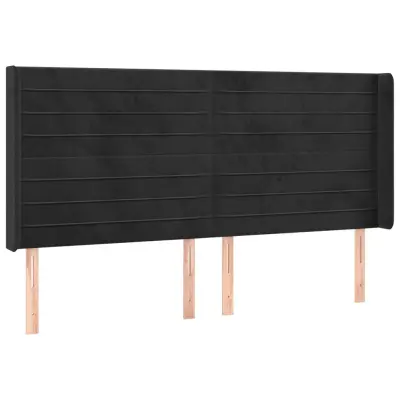 Posteljno vzglavje - Vzglavna omarica - Nočna omarica z ušesi črno 163x16x118/128 cm žamet