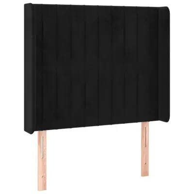 Posteljno vzglavje - Vzglavna omarica - Nočna omarica z ušesi črno 93x16x118/128 cm žamet