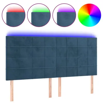 LED Posteljno vzglavje - Vzglavna omarica - Nočna omarica temno modro 200x5x118/128 cm žamet