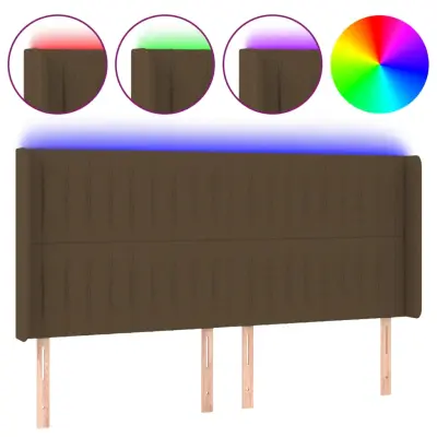 LED Posteljno vzglavje - Vzglavna omarica - Nočna omarica temno rjavo 163x16x118/128 cm blago