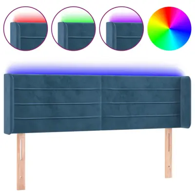 LED Posteljno vzglavje - Vzglavna omarica - Nočna omarica temno modro 147x16x78/88 cm žamet