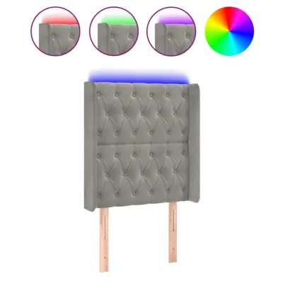 LED Posteljno vzglavje - Vzglavna omarica - Nočna omarica svetlo sivo 83x16x118/128 cm žamet