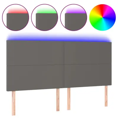 LED Posteljno vzglavje - Vzglavna omarica - Nočna omarica sivo 200x5x118/128 cm umetno usnje