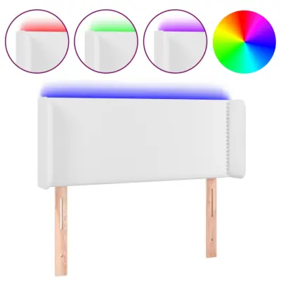 LED Posteljno vzglavje - Vzglavna omarica - Nočna omarica belo 103x16x78/88 cm umetno usnje