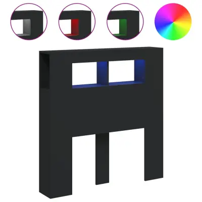 LED Posteljno vzglavje - Vzglavna omarica - Nočna omarica črno 100x18,5x103,5 cm inženirski les