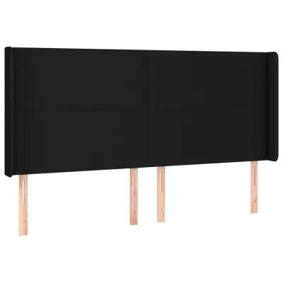Posteljno vzglavje - Vzglavna omarica - Nočna omarica z ušesi črno 183x16x118/128 cm blago