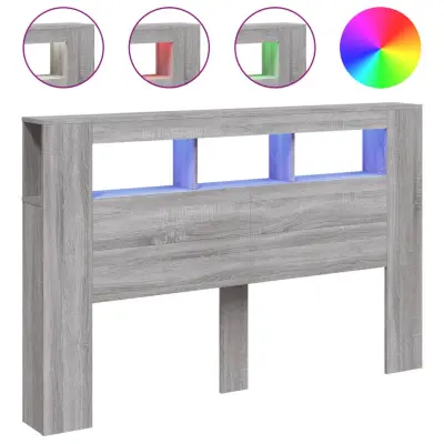 LED Posteljno vzglavje - Vzglavna omarica - Nočna omarica siva sonoma 160x18,5x103,5 cm inž. les