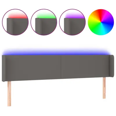 LED Posteljno vzglavje - Vzglavna omarica - Nočna omarica sivo 183x16x78/88 cm umetno usnje