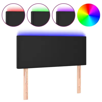 LED Posteljno vzglavje - Vzglavna omarica - Nočna omarica črno 100x5x78/88 cm umetno usnje