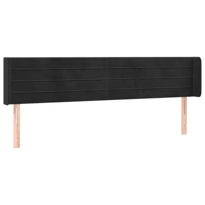 Posteljno vzglavje - Vzglavna omarica - Nočna omarica z ušesi črno 163x16x78/88 cm žamet