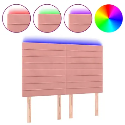 LED Posteljno vzglavje - Vzglavna omarica - Nočna omarica roza 144x5x118/128 cm žamet