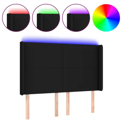 LED Posteljno vzglavje - Vzglavna omarica - Nočna omarica črno 147x16x118/128 cm blago