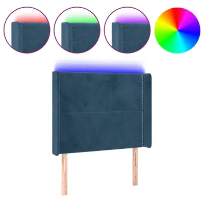 LED Posteljno vzglavje - Vzglavna omarica - Nočna omarica temno modro 103x16x118/128 cm žamet