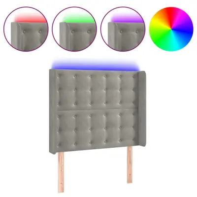 LED Posteljno vzglavje - Vzglavna omarica - Nočna omarica svetlo sivo 93x16x118/128 cm žamet