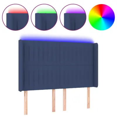 LED Posteljno vzglavje - Vzglavna omarica - Nočna omarica modro 147x16x118/128 cm blago