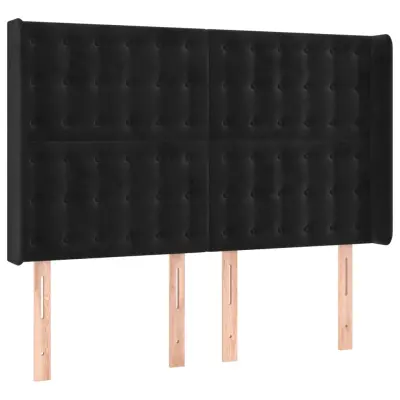 Vzglavna omarica - Nočna omarica - Posteljna omarica z ušesi črno 147x16x118/128 cm žamet