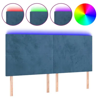 LED Posteljno vzglavje - Vzglavna omarica - Nočna omarica temno modro 160x5x118/128 cm žamet