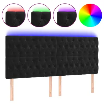 LED Posteljno vzglavje - Vzglavna omarica - Nočna omarica črno 200x7x118/128 cm žamet