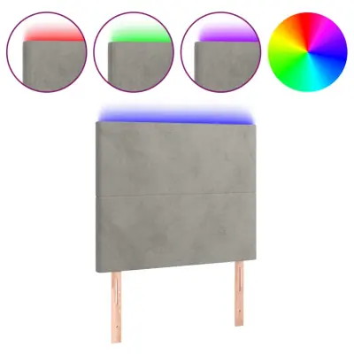 LED Posteljno vzglavje - Vzglavna omarica - Nočna omarica svetlo sivo 100x5x118/128 cm žamet