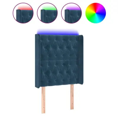 LED Posteljno vzglavje - Vzglavna omarica - Nočna omarica temno modro 83x16x118/128 cm žamet