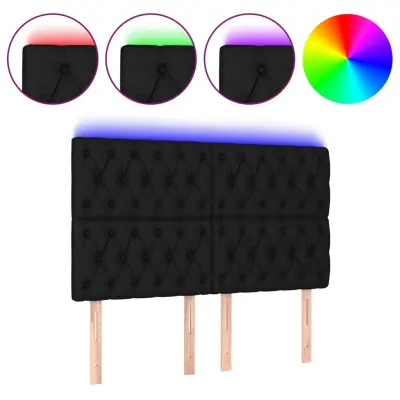 LED Posteljno vzglavje - Vzglavna omarica - Nočna omarica črno 144x7x118/128 cm blago