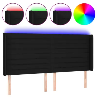 LED Posteljno vzglavje - Vzglavna omarica - Nočna omarica črno 163x16x118/128 cm blago
