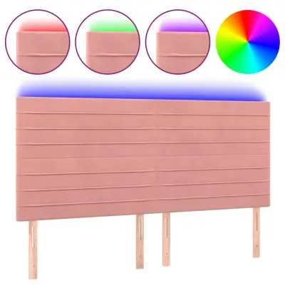 LED Posteljno vzglavje - Vzglavna omarica - Nočna omarica roza 160x5x118/128 cm žamet