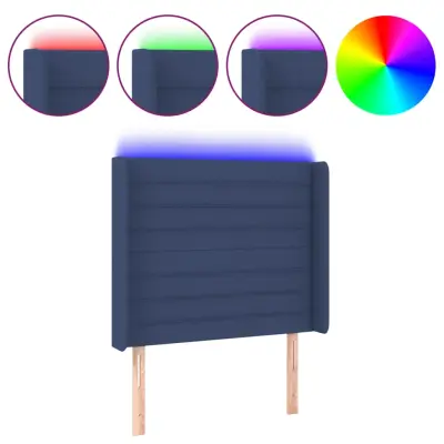 LED Posteljno vzglavje - Vzglavna omarica - Nočna omarica modro 83x16x118/128 cm blago