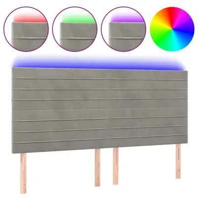 LED Posteljno vzglavje - Vzglavna omarica - Nočna omarica svetlo sivo 200x5x118/128 cm žamet