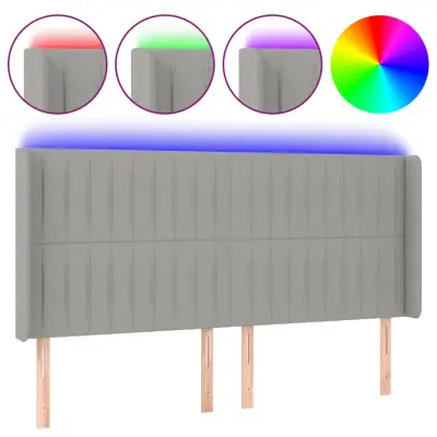 LED Posteljno vzglavje - Vzglavna omarica - Nočna omarica svetlo sivo 203x16x118/128 cm blago
