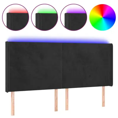 LED Posteljno vzglavje - Vzglavna omarica - Nočna omarica črno 183x16x118/128 cm žamet