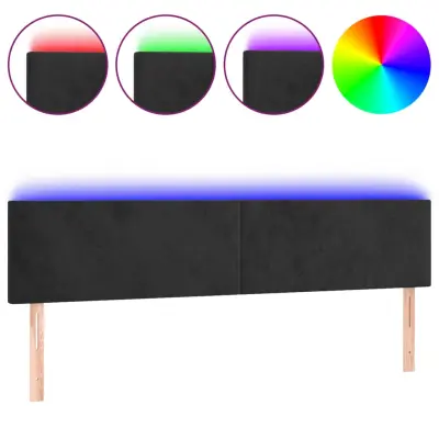 LED Posteljno vzglavje - Vzglavna omarica - Nočna omarica črno 180x5x78/88 cm žamet
