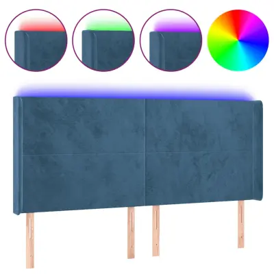 LED Posteljno vzglavje - Vzglavna omarica - Nočna omarica temno modro 183x16x118/128 cm žamet