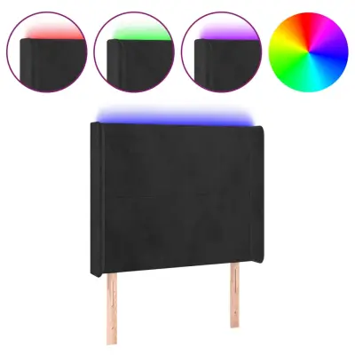 LED Posteljno vzglavje - Vzglavna omarica - Nočna omarica črno 93x16x118/128 cm žamet