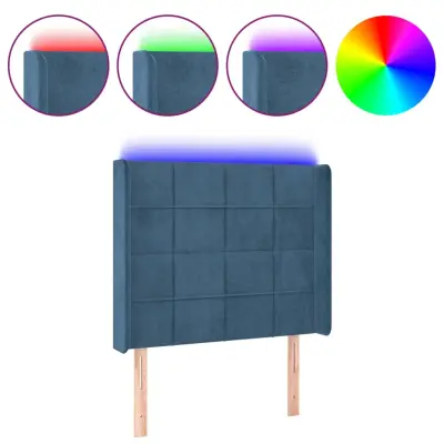 LED Posteljno vzglavje - Vzglavna omarica - Nočna omarica temno modro 103x16x118/128 cm žamet