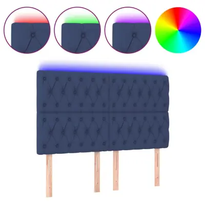 LED Posteljno vzglavje - Vzglavna omarica - Nočna omarica modro 144x7x118/128 cm blago