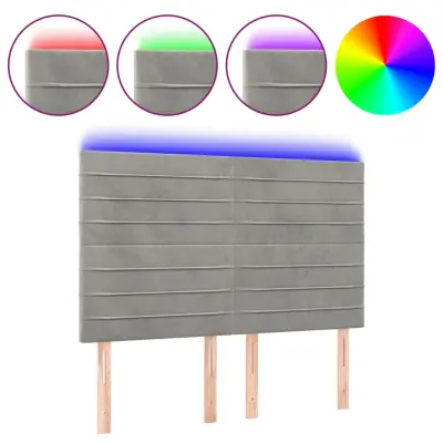 LED Posteljno vzglavje - Vzglavna omarica - Nočna omarica svetlo sivo 144x5x118/128 cm žamet