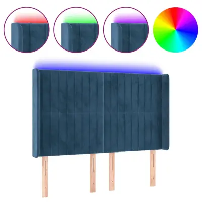 LED Posteljno vzglavje - Vzglavna omarica - Nočna omarica temno modro 147x16x118/128 cm žamet