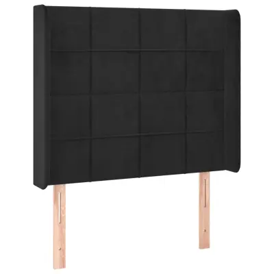 Posteljno vzglavje - Vzglavna omarica - Nočna omarica z ušesi črno 83x16x118/128 cm žamet