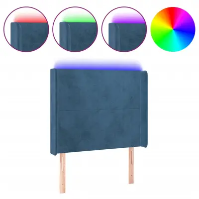 LED Posteljno vzglavje - Vzglavna omarica - Nočna omarica temno modro 83x16x118/128 cm žamet
