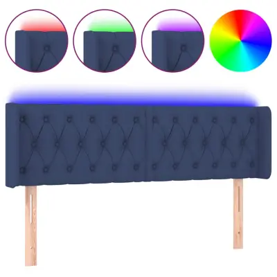 LED Posteljno vzglavje - Vzglavna omarica - Nočna omarica modro 147x16x78/88 cm blago