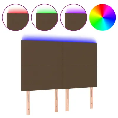 LED Posteljno vzglavje - Vzglavna omarica - Nočna omarica temno rjavo 144x5x118/128 cm blago