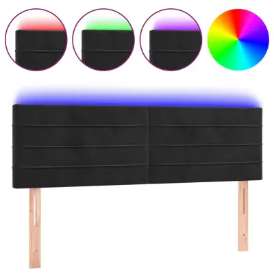 LED Posteljno vzglavje - Vzglavna omarica - Nočna omarica črno 144x5x78/88 cm blago